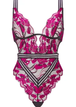 Embracing Lace Open Back Lingerie Body - Black/Pink