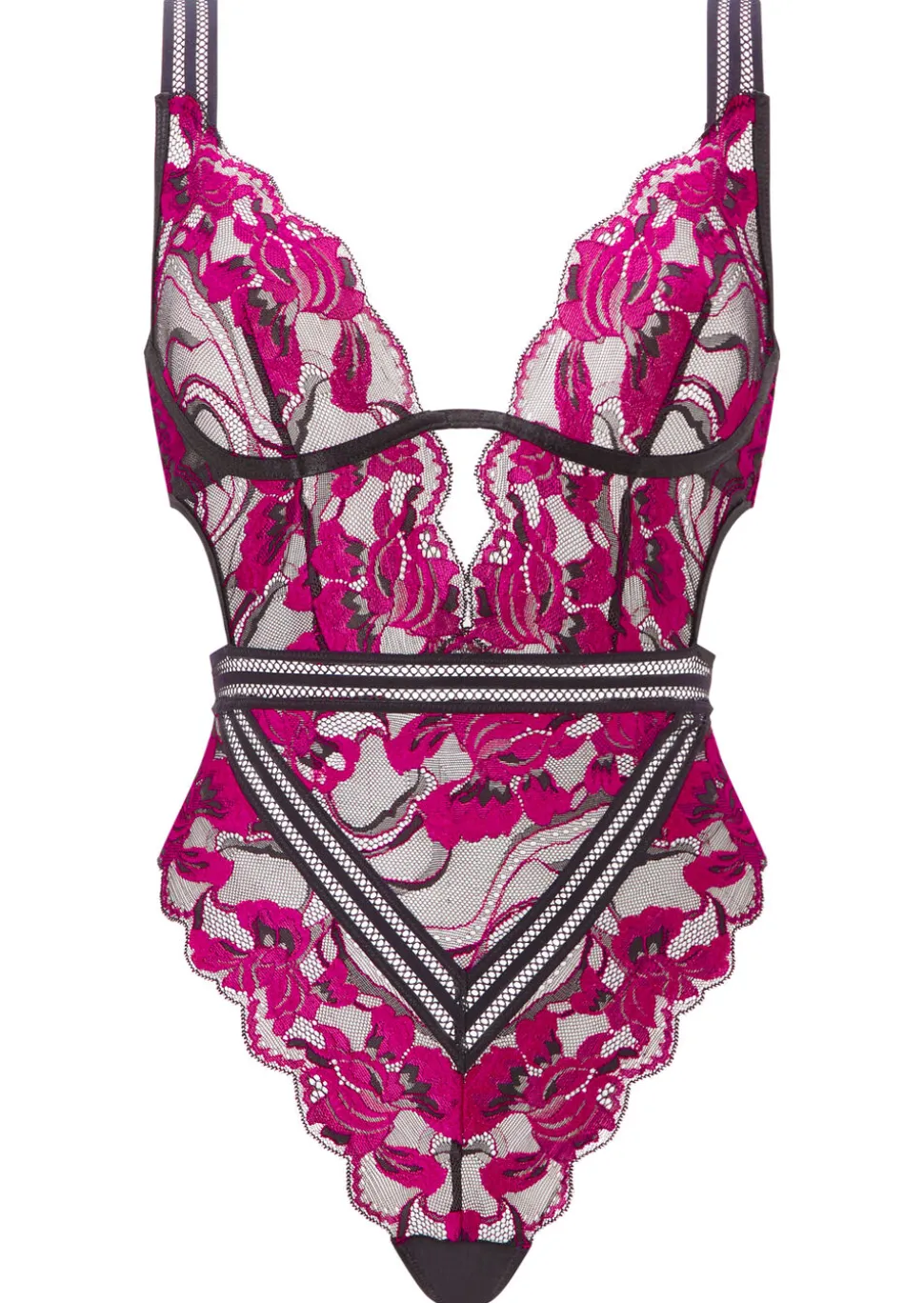 Embracing Lace Open Back Lingerie Body - Black/Pink