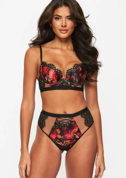 Enchanting Rose High Waist Brazilian - Black/Red