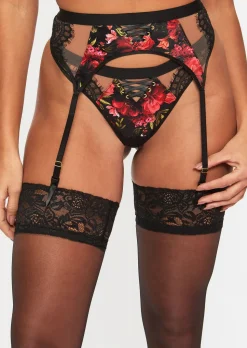 Enchanting Rose Suspender Belt - Black/Red
