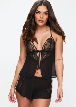 Enchanting Satin Cami Top & Shorts Set - Black