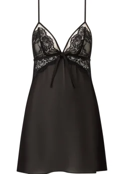 Enchanting Satin Chemise Lingerie - Black