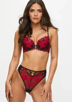 Endless Attraction Crotchless Thong - Black/Red