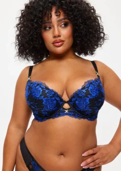 Endless Attraction Padded Plunge Bra - Black/Blue