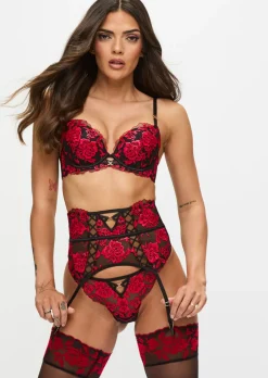 Endless Attraction Padded Plunge Bra - Black/Red