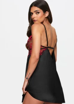 Endless Attraction Satin Chemise Lingerie - Black/Red