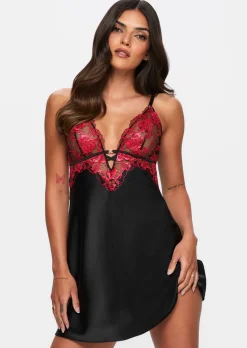 Endless Attraction Satin Chemise Lingerie - Black/Red