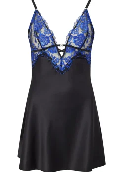 Endless Attraction Satin Chemise Lingerie - Black/Blue