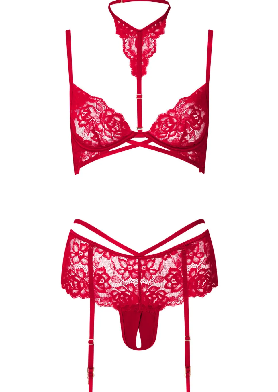Endless Night Lace Crotchless Lingerie 2 Piece Set - Red