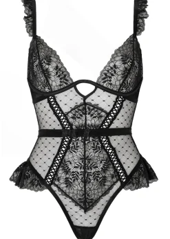 Entice Me Lace Crotchless Teddy Lingerie - Black