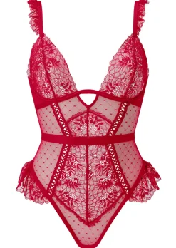 Entice Me Lace Crotchless Teddy Lingerie - Red
