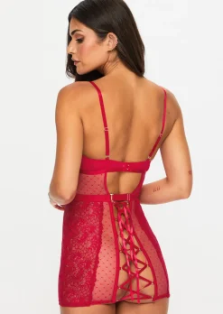 Entice Me Open Lace Up Back Erotic Dress - Red
