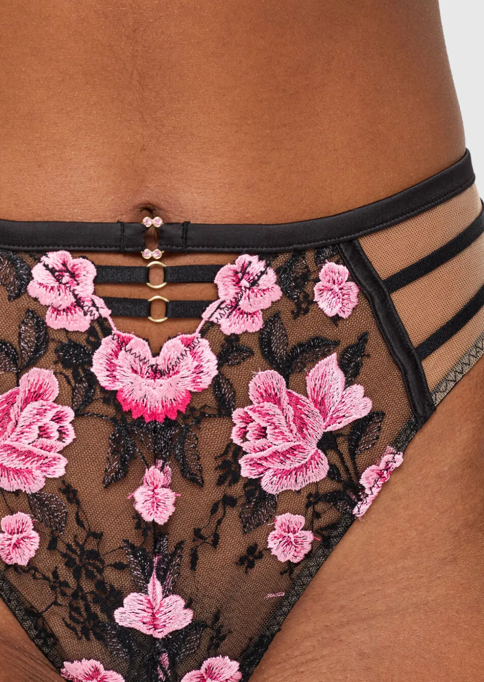 Everlasting Love Lace High Waisted Brazilian Knickers - Black/Pink