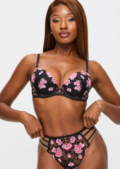 Everlasting Love Lace High Waisted Brazilian Knickers - Black/Pink