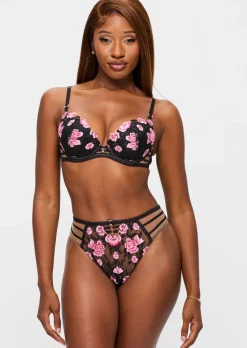 Everlasting Love Lace High Waisted Brazilian Knickers - Black/Pink