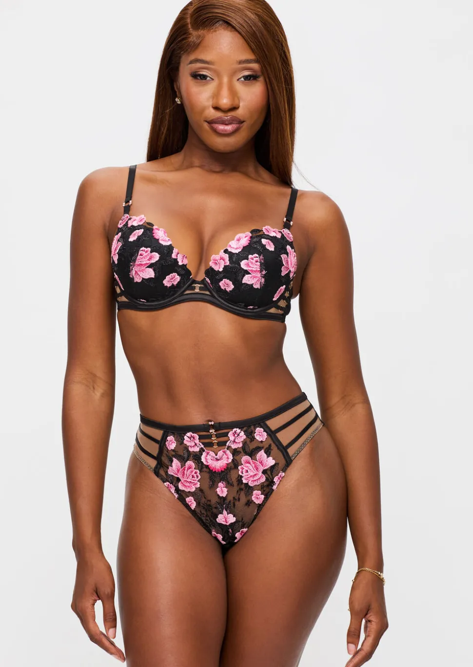 Everlasting Love Lace High Waisted Brazilian Knickers - Black/Pink