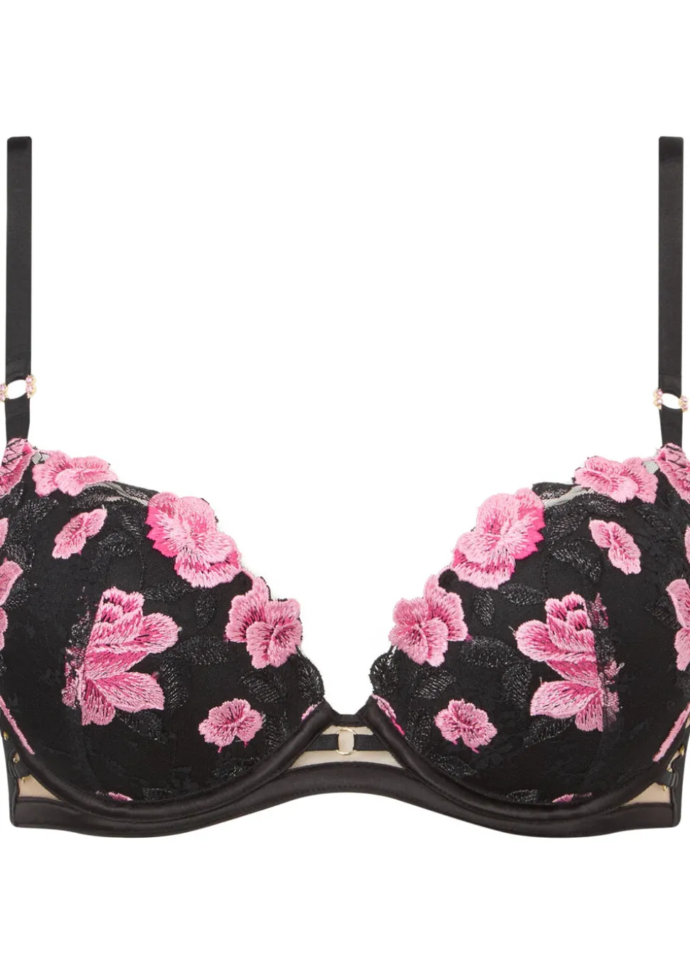 Everlasting Love Lace Padded Plunge Bra - Black/Pink