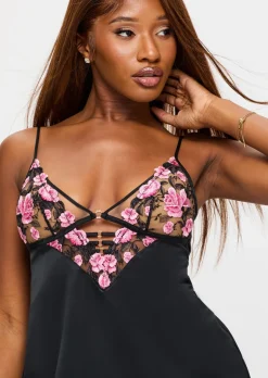 Everlasting Love Lace & Satin Chemise Lingerie - Black/Pink