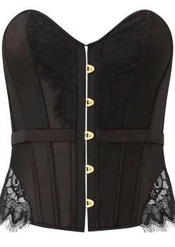 Everlasting Satin Lace Up Boned Corset Top - Black
