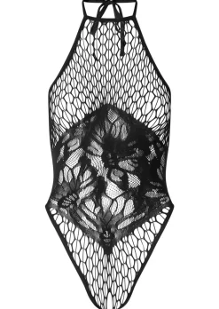 Exhilarate Me Fishnet Lace Crotchless Lingerie Body - Black