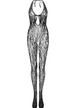 Extravaganza Floral Halterneck Bodystocking - Black
