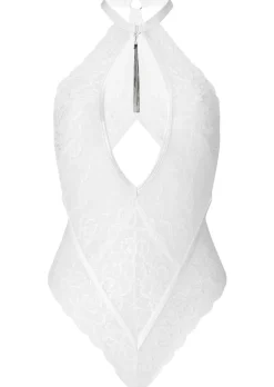 Fascinate Lace Keyhole Crotchless Lingerie Body - White