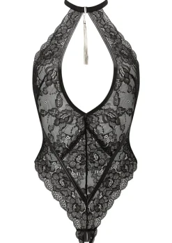 Fascinate Lace Keyhole Crotchless Lingerie Body - Black