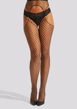 Fishnet Crotchless Tights - Black