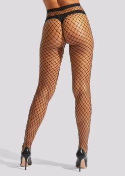 Fishnet Semi-Sheer High Waisted Tights - Black