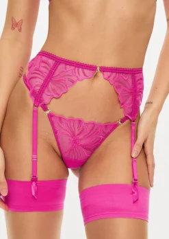 Floral Fling Suspender Belt - Mid Pink