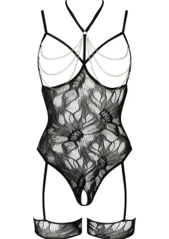 Forbidden Passion Lace Crotchless Lingerie Body - Black