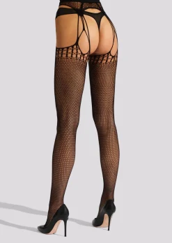 Geo Crotchless Fishnet Tights - Black