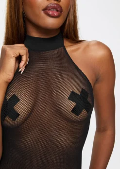 Glisten Fishnet Halterneck Erotic Dress - Black