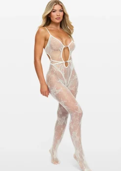 Heartbreaker Lace Crotchless Bodystocking - Ivory