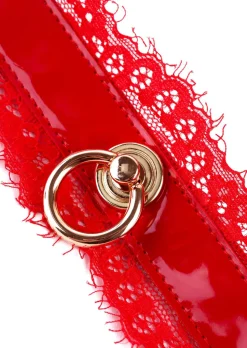 High Gloss PU & Lace Bondage Collar