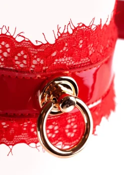 High Gloss PU & Lace Bondage Collar