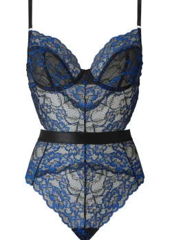 Hold Me Tight Lace Two-Tone Lingerie Body - Black/Blue