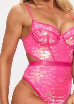 Hold Me Tight Sequin Lingerie Body - Pink