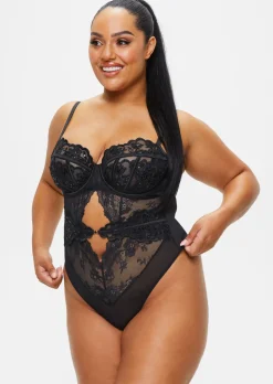 Icon Fuller Bust Padded Sequin Lingerie Body - Black
