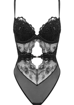 Icon Padded Sequin Lingerie Body - Black
