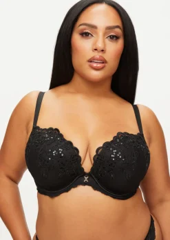 Icon Sequin Fuller Bust Padded Plunge Bra - Black