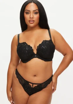 Icon Sequin Fuller Bust Padded Plunge Bra - Black