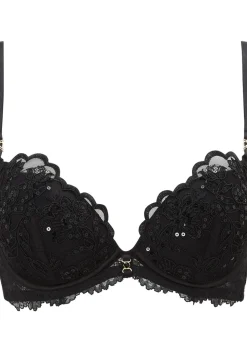 Icon Sequin Padded Plunge Bra - Black
