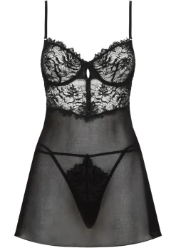 Iris Lace Underwired Babydoll Lingerie 2 Piece Set - Black