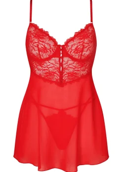 Iris Lace Underwired Babydoll Lingerie 2 Piece Set - Red