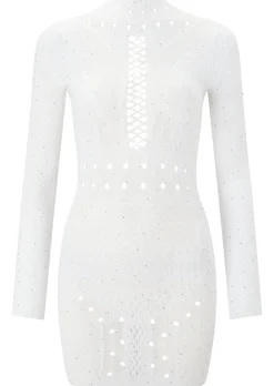 Jewelled Janelle Mini Fishnet Dress - White