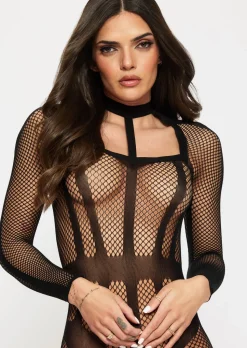 Jupiter Fishnet Crotchless Bodystocking - Black