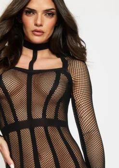 Jupiter Fishnet Erotic Mini Dress - Black