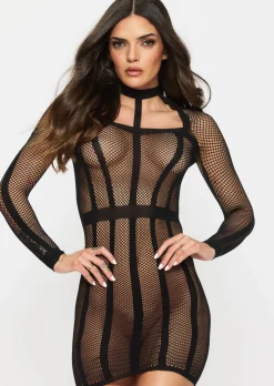 Jupiter Fishnet Erotic Mini Dress - Black