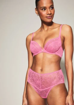 Knickerbox Alice Lace High Waisted Brazilian Knickers - Pink